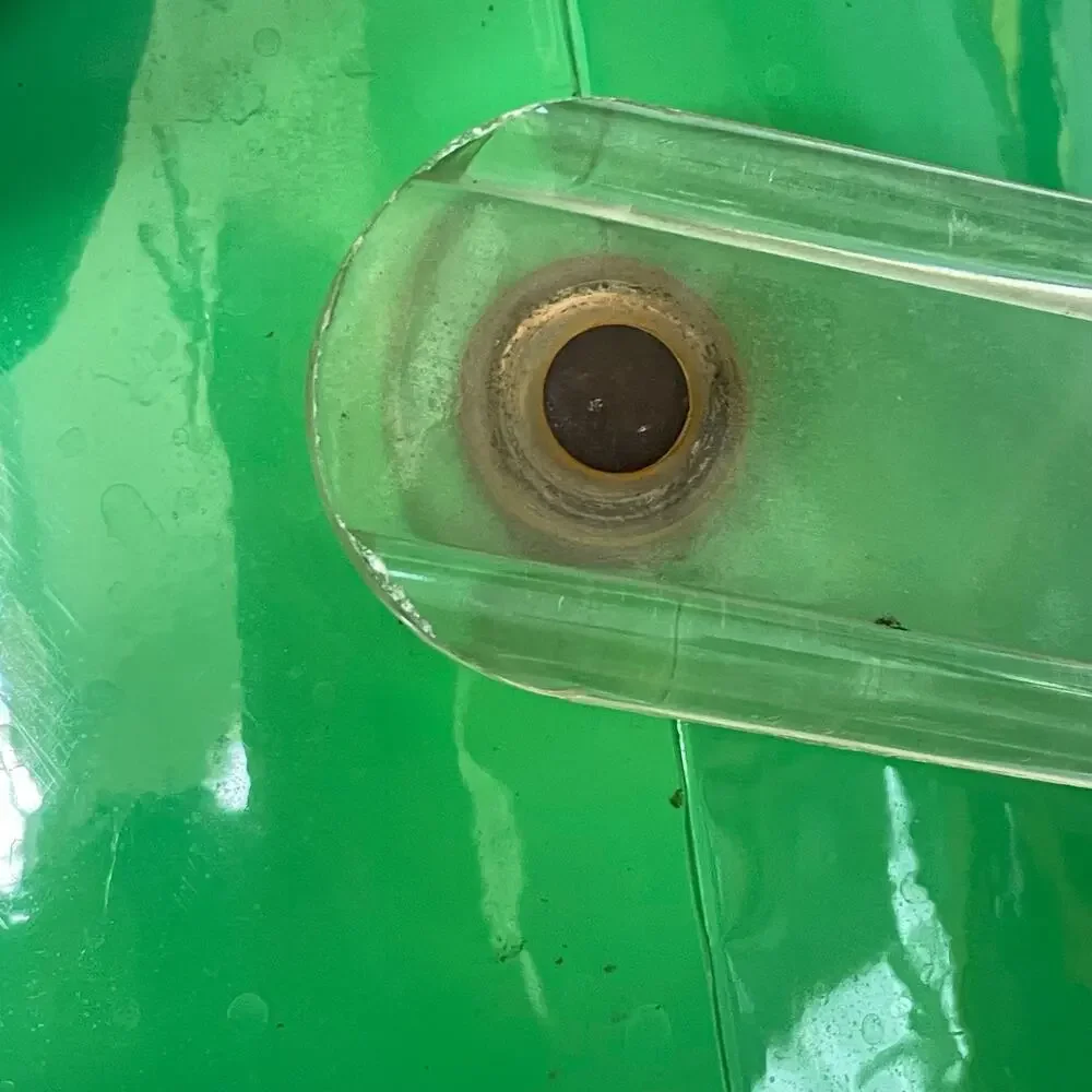 Mid Century Ice Bucket Lucite Handle & Knob Green Padded Vinyl Vintage FLAW